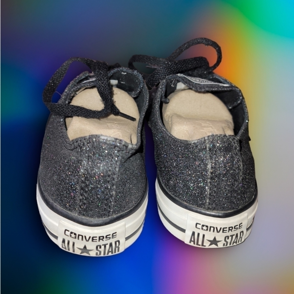 Converse All-Star Black w/Multi Color Glitter Sneakers M6 W8 Low Top Sneaker - Picture 5 of 10